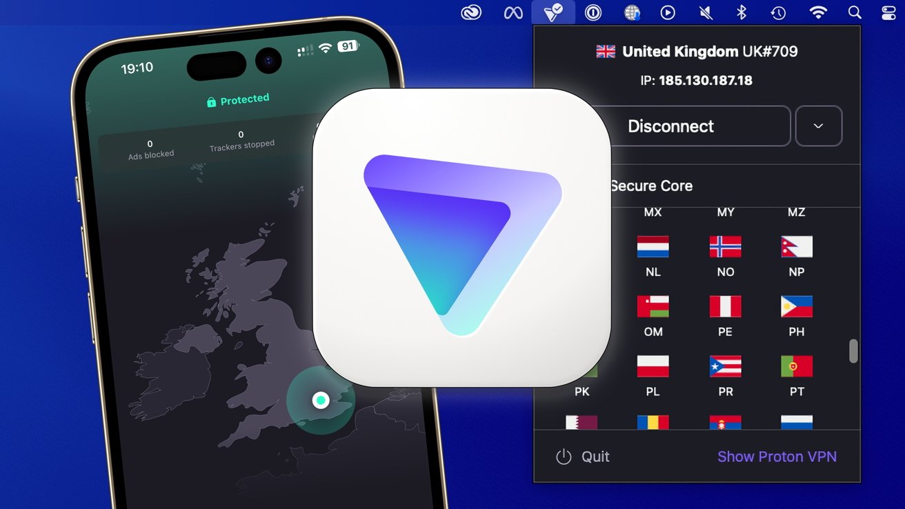 ProtonVPN connection and server interface